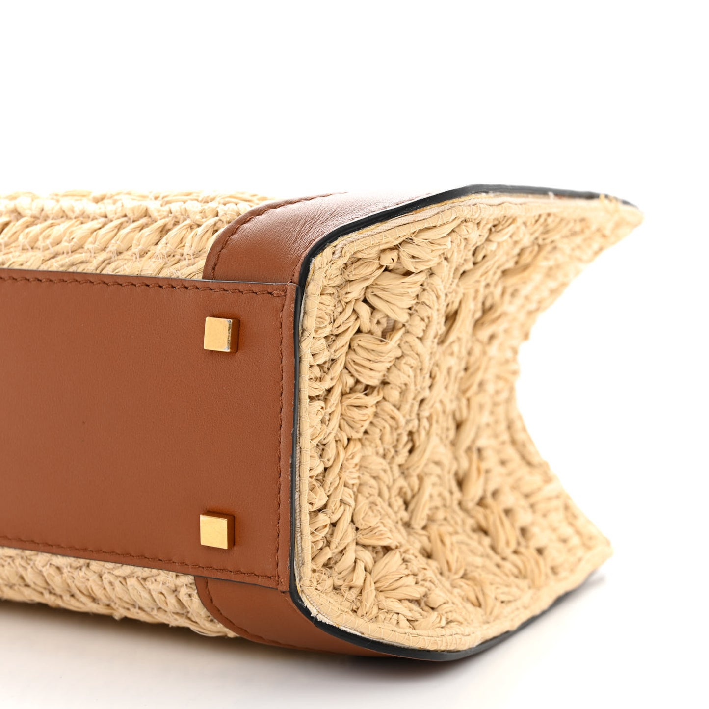 Raffia Calfskin Small Vlogo Signature Tote Natural Saddle Brown