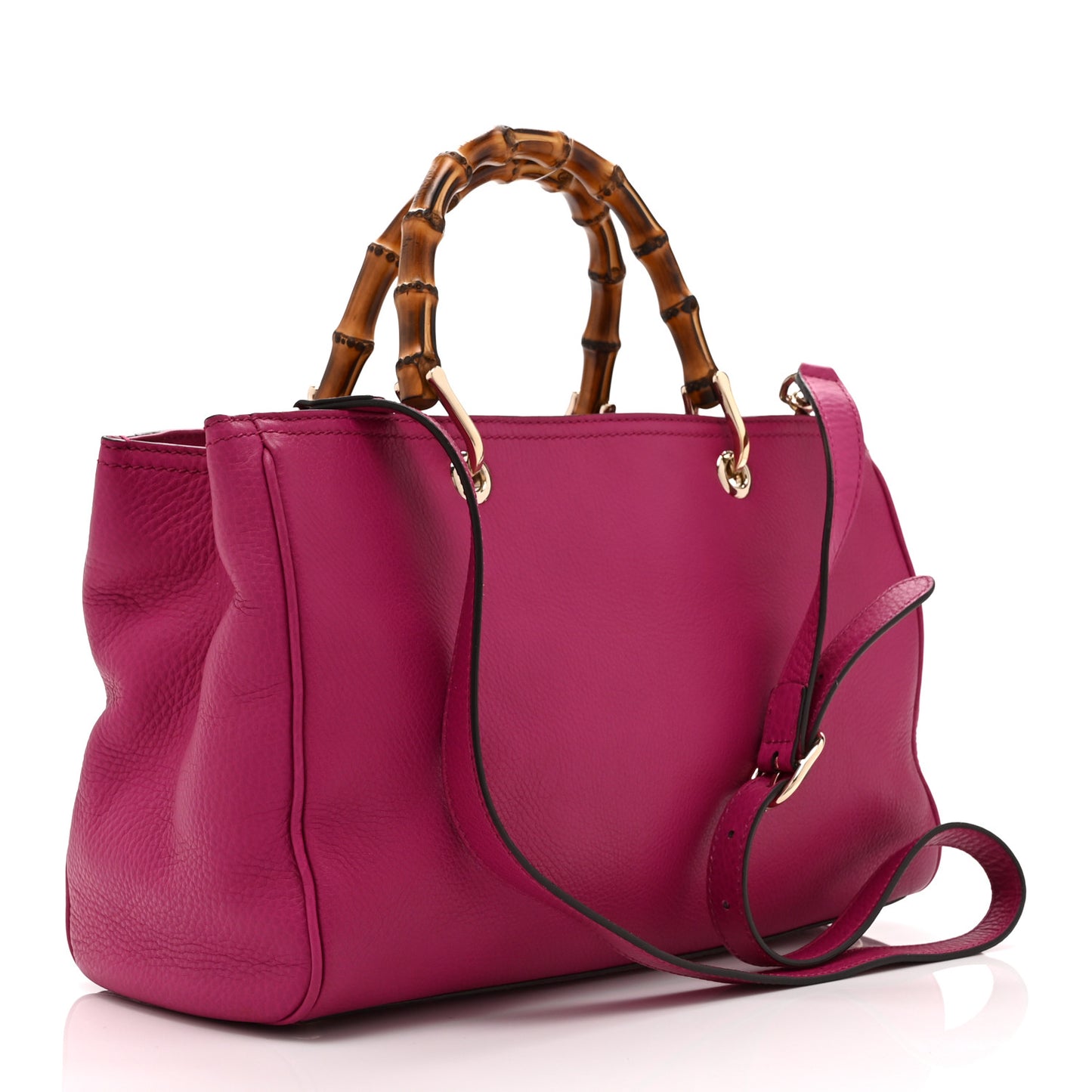 Pebbled Calfskin Medium Bamboo Shopper Tote Bright Bougainvillea