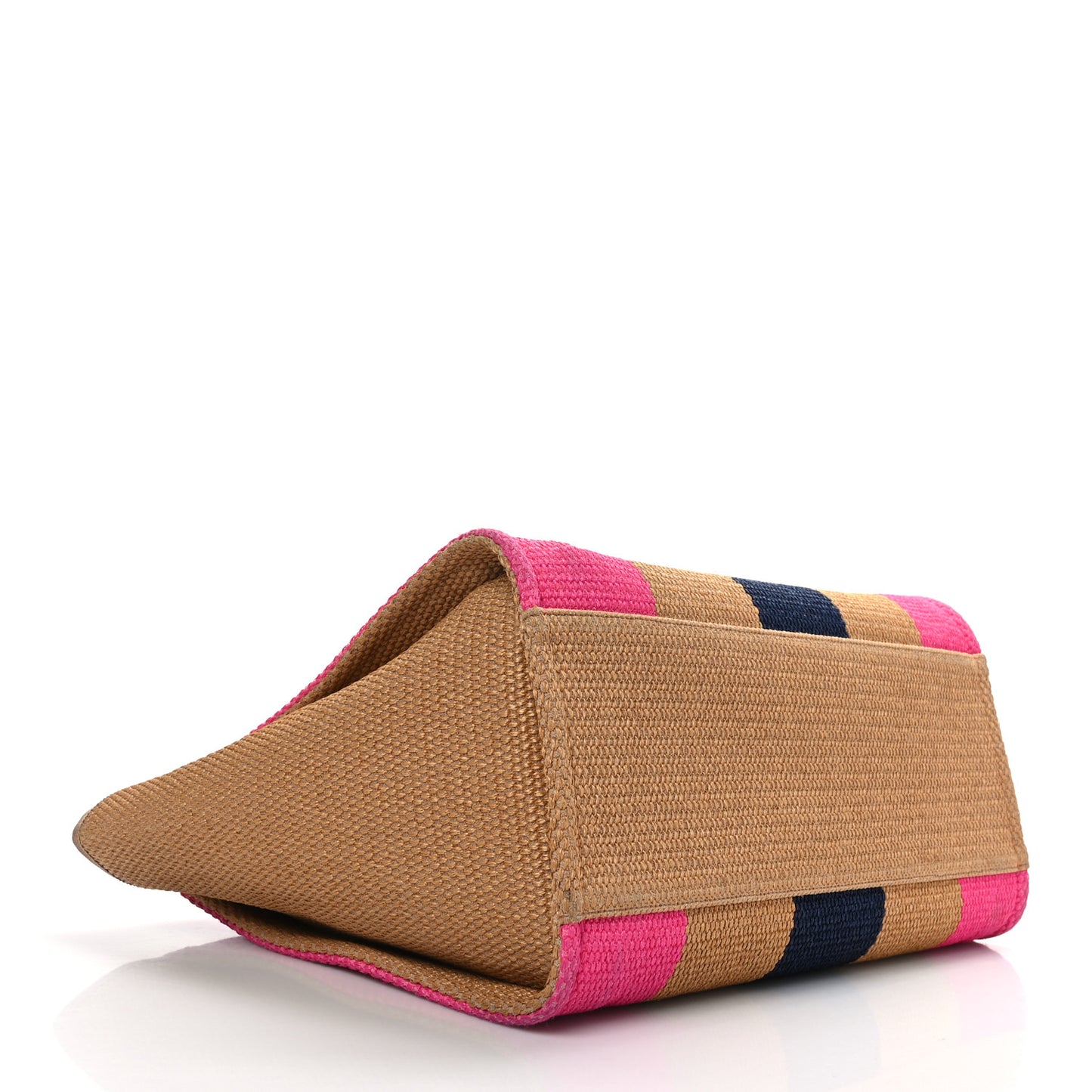 Straw Raffia Calfskin Striped Medium Deauville Tote Dark Beige Fuchsia Navy Blue