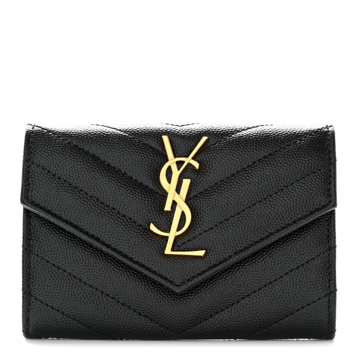 Grain De Poudre Matelasse Chevron Small Monogram Envelope Wallet Black