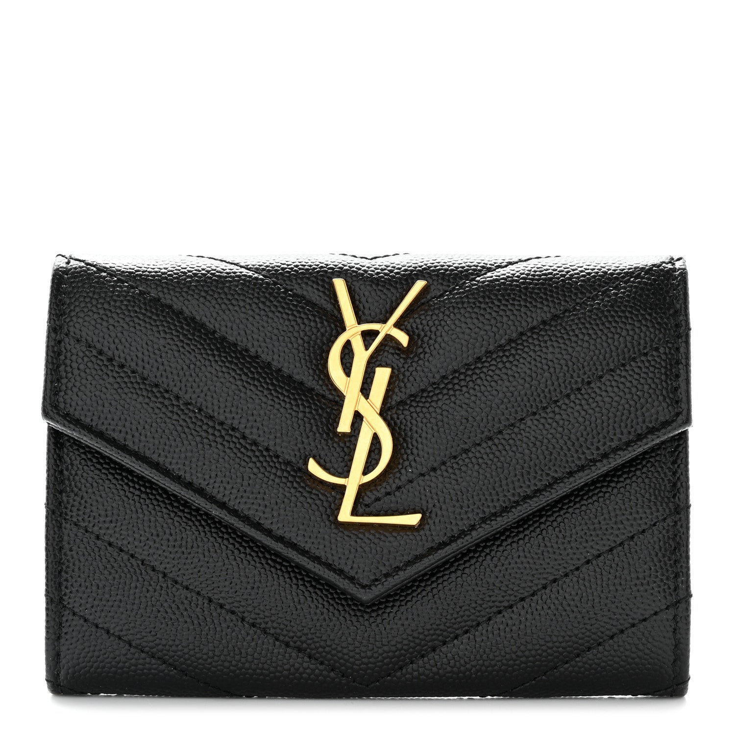 Saint Laurent Grain De Poudre Matelasse Chevron Small Monogram Envelope Wallet Black 1 of 10