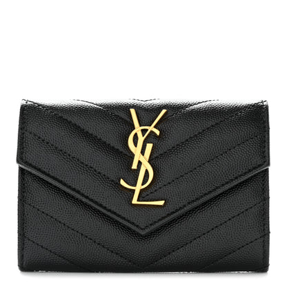 Saint Laurent Grain De Poudre Matelasse Chevron Small Monogram Envelope Wallet Black 1 of 10