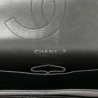Chanel Metallic Perforated Lambskin Quilted Jumbo Double Flap Dark Silver 6 of 16