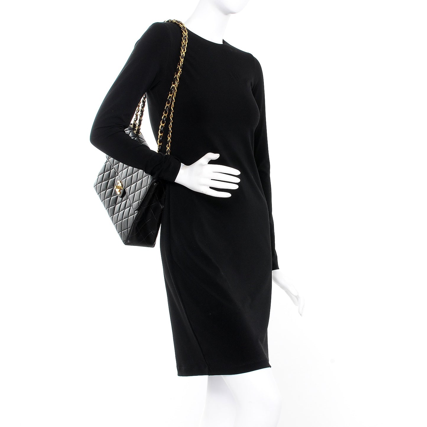 Lambskin Quilted Jumbo Single Flap Black