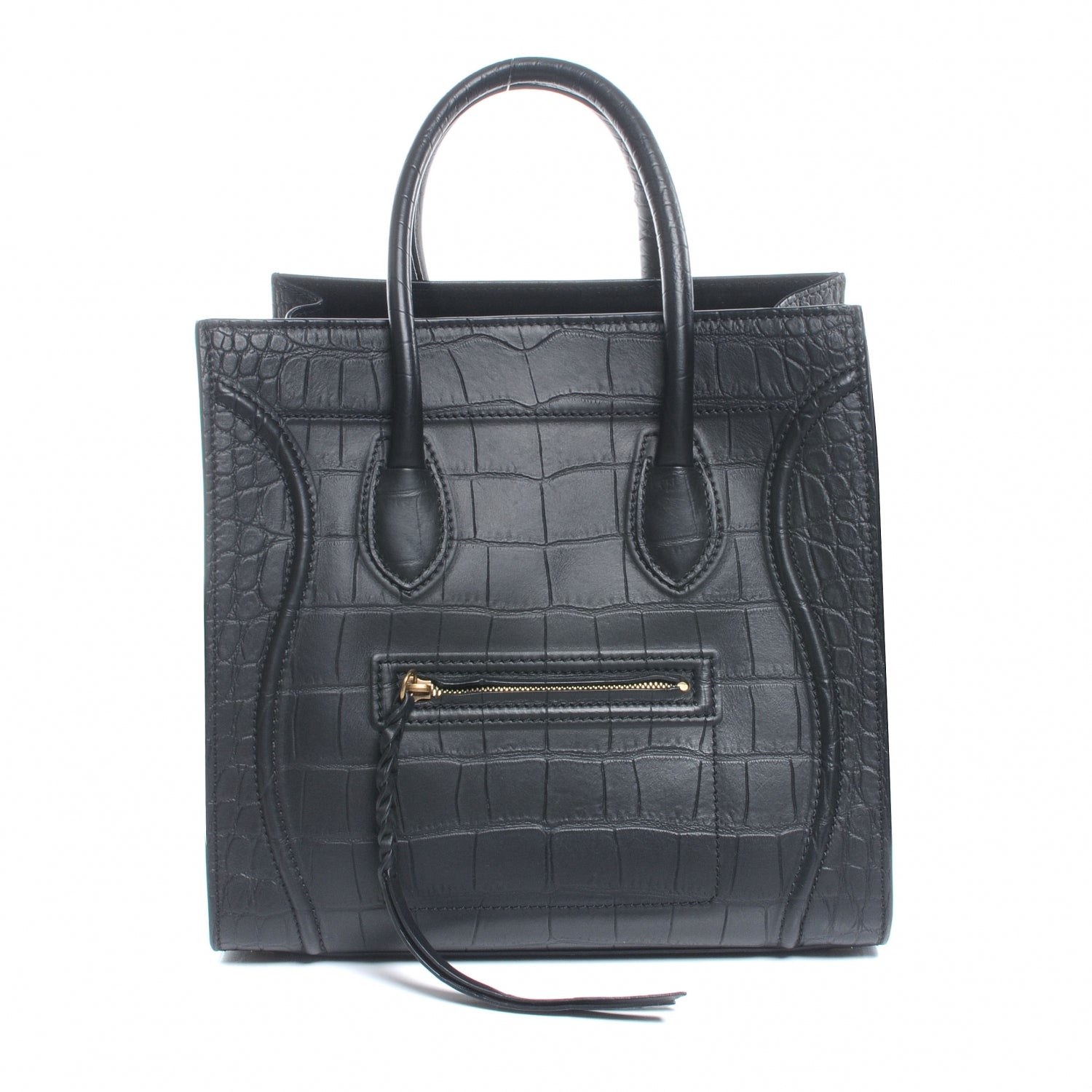 Celine Crocodile Embossed Small Phantom Luggage Black 3 of 7