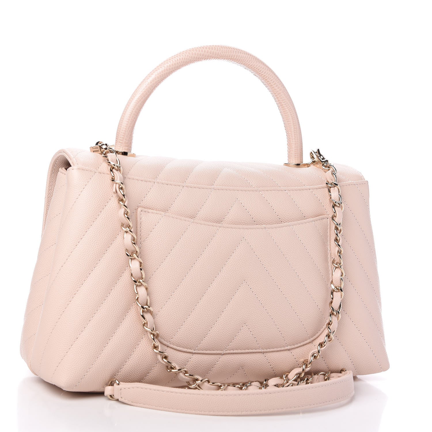 Chanel Caviar Lizard Embossed Chevron Quilted Small Coco Handle Flap Beige 3 of 11