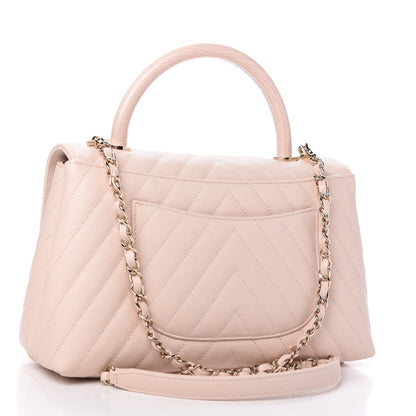 Chanel Caviar Lizard Embossed Chevron Quilted Small Coco Handle Flap Beige 3 of 11