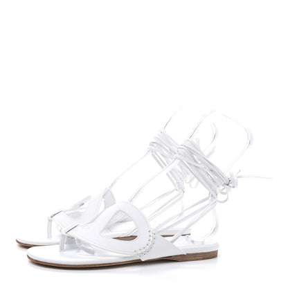 Hermes Calfskin Chaine d'Ancre Lace Up Sandals 39 White 3 of 12