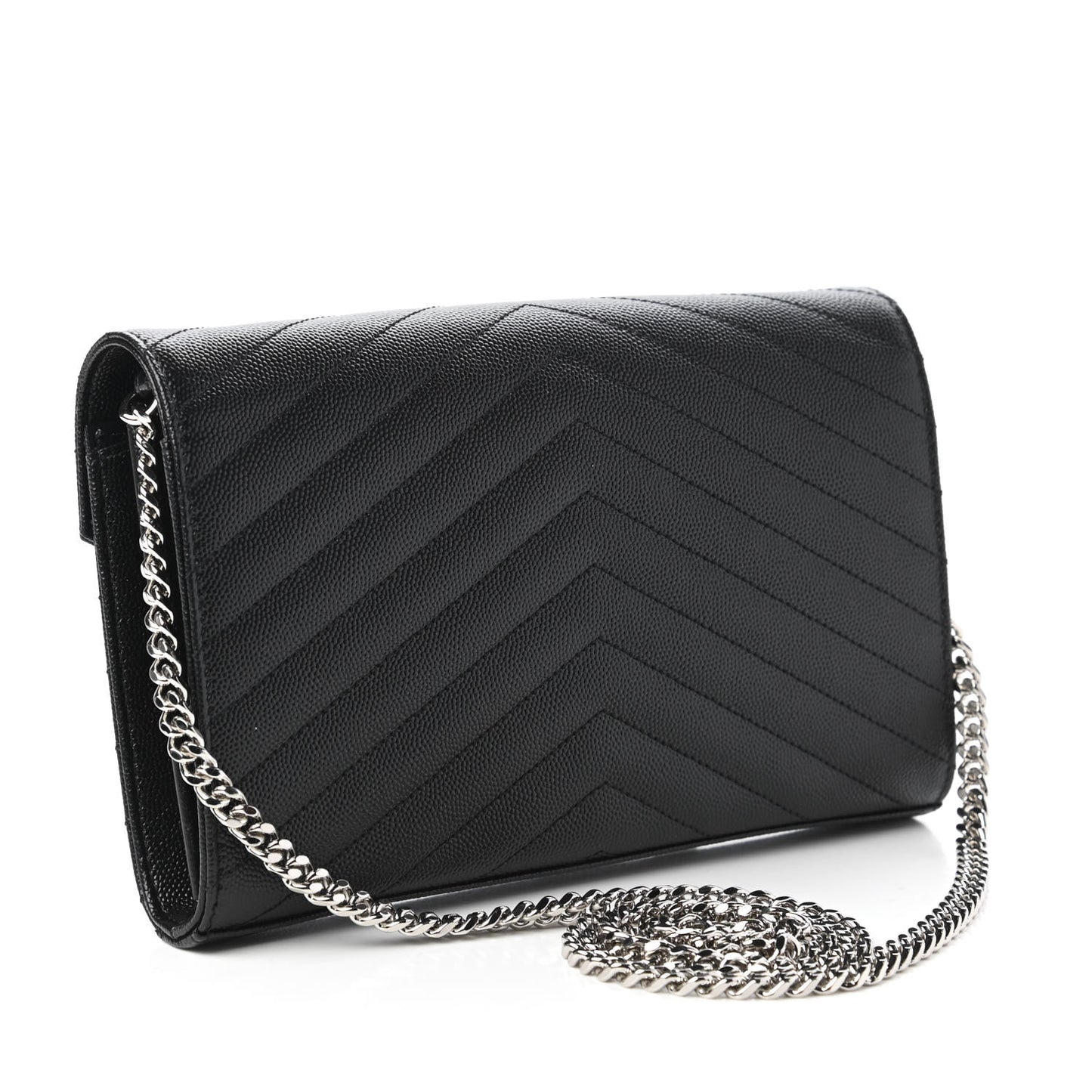 Grain De Poudre Matelasse Chevron Monogram Chain Wallet Black