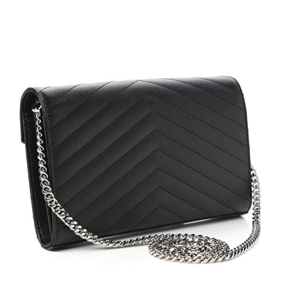 Saint Laurent Grain De Poudre Matelasse Chevron Monogram Chain Wallet Black 3 of 10