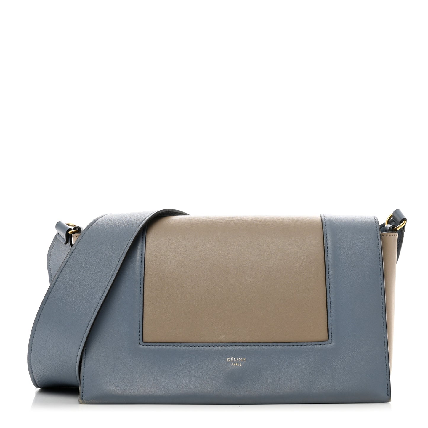 Shiny Smooth Calfskin Medium Frame Shoulder Bag Blue Light Taupe