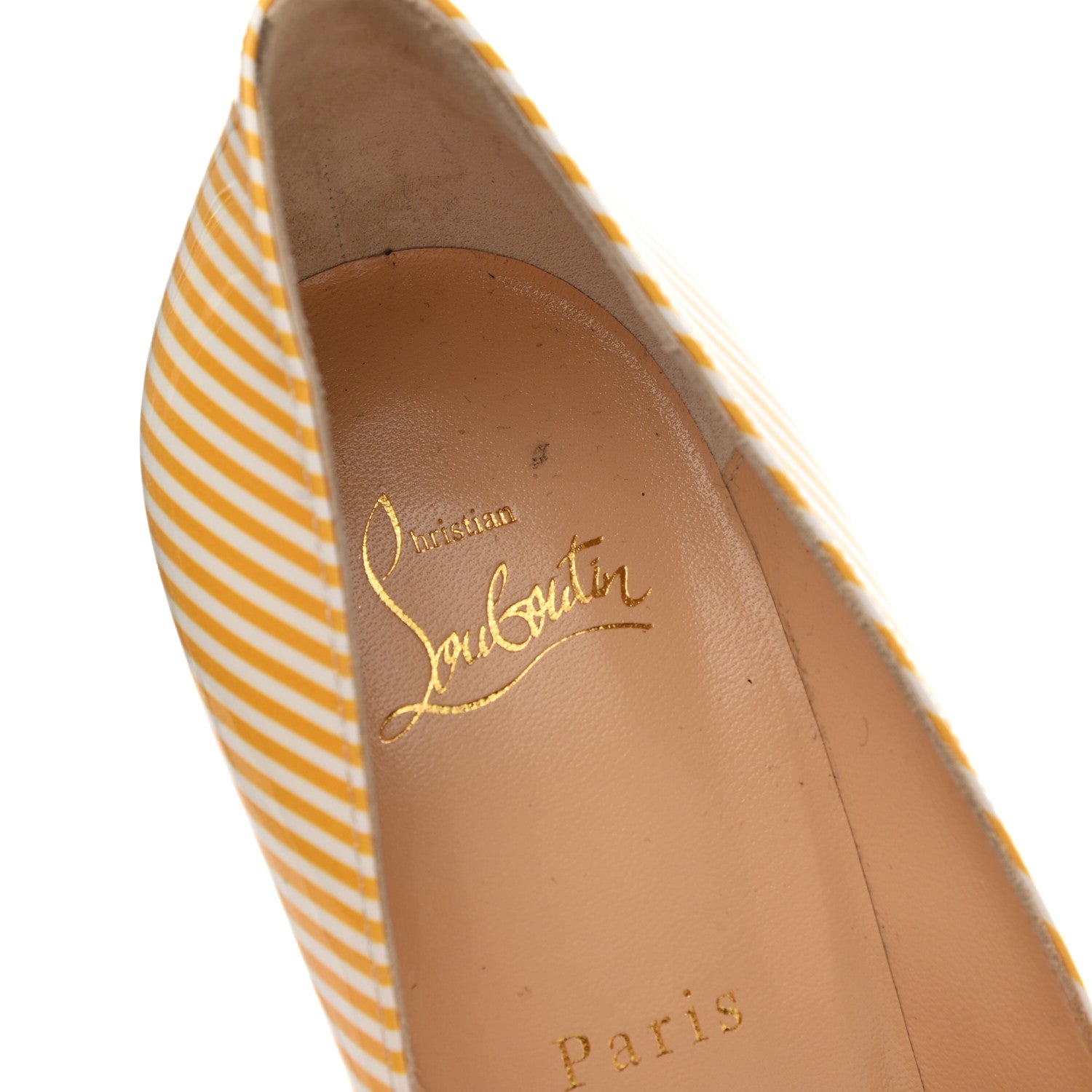 Christian Louboutin Patent Pigalle Follies Stripes 100 Pumps 39.5 Banana White 5 of 9