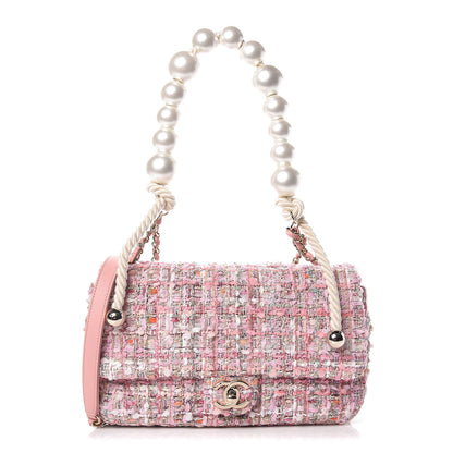 Chanel Tweed Medium Pearl Handle Flap Pink Beige Orange Ecru 1 of 9