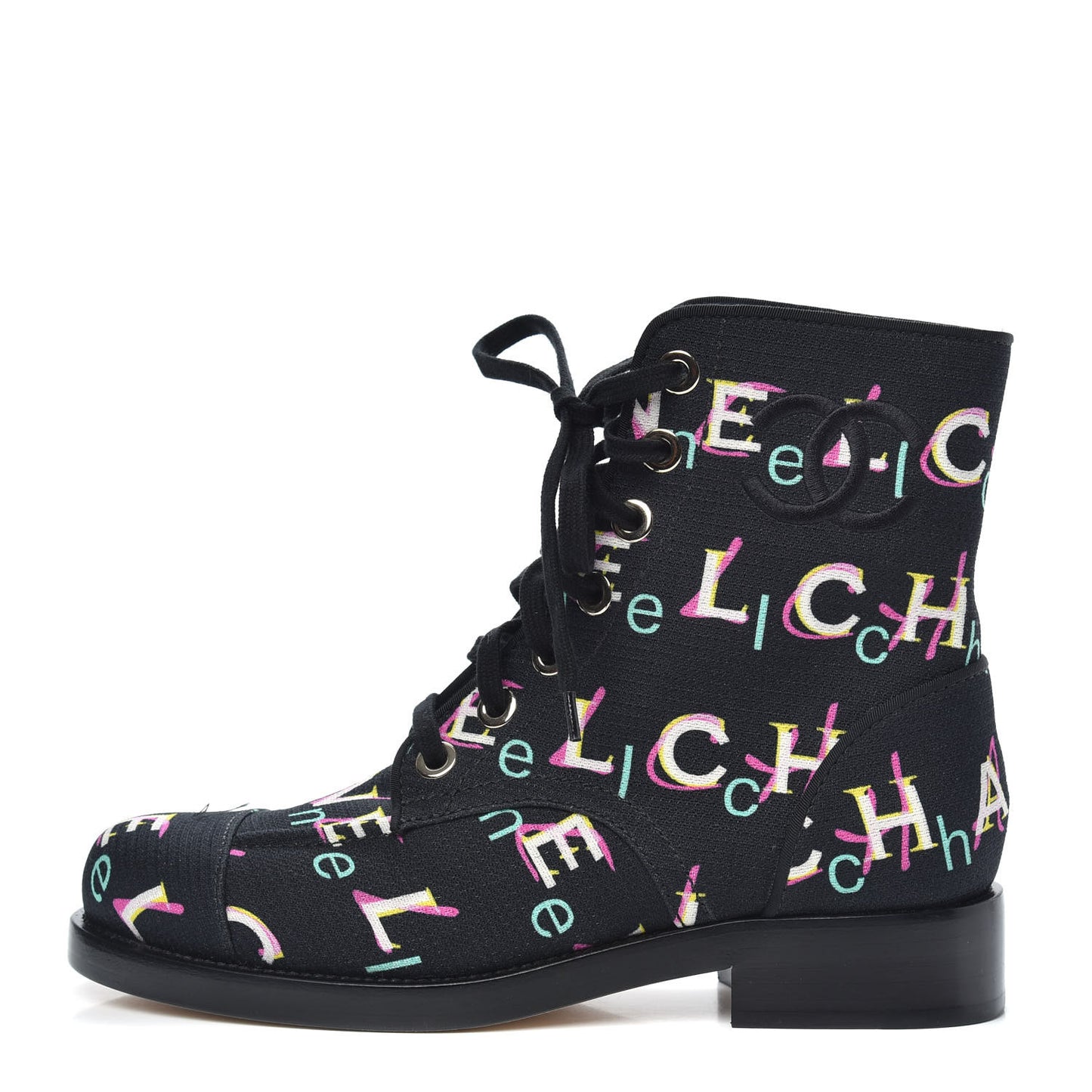 Tweed Lace Up Short Boots 38 Black Ecru Green Red