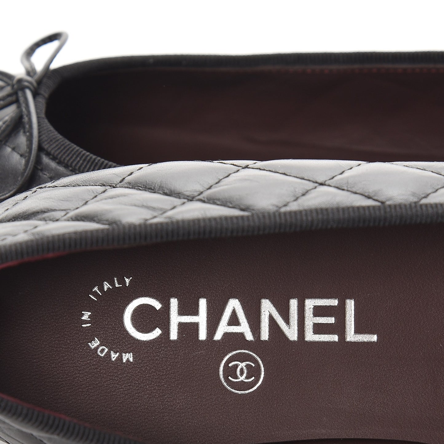 Aged Calfskin Quilted Cap Toe Ballerina Flats 40.5 Black