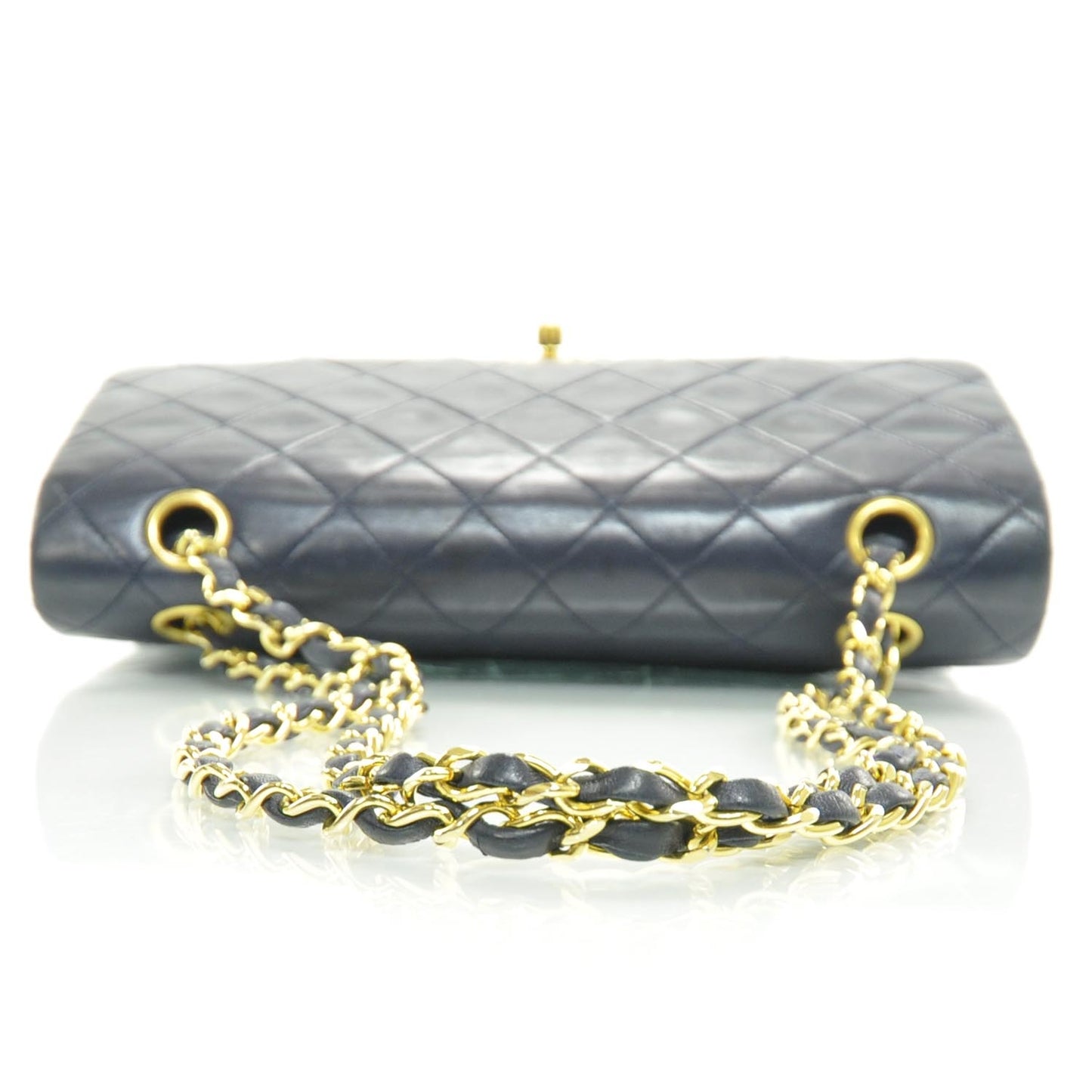 Lambskin Quilted Medium Double Flap Navy