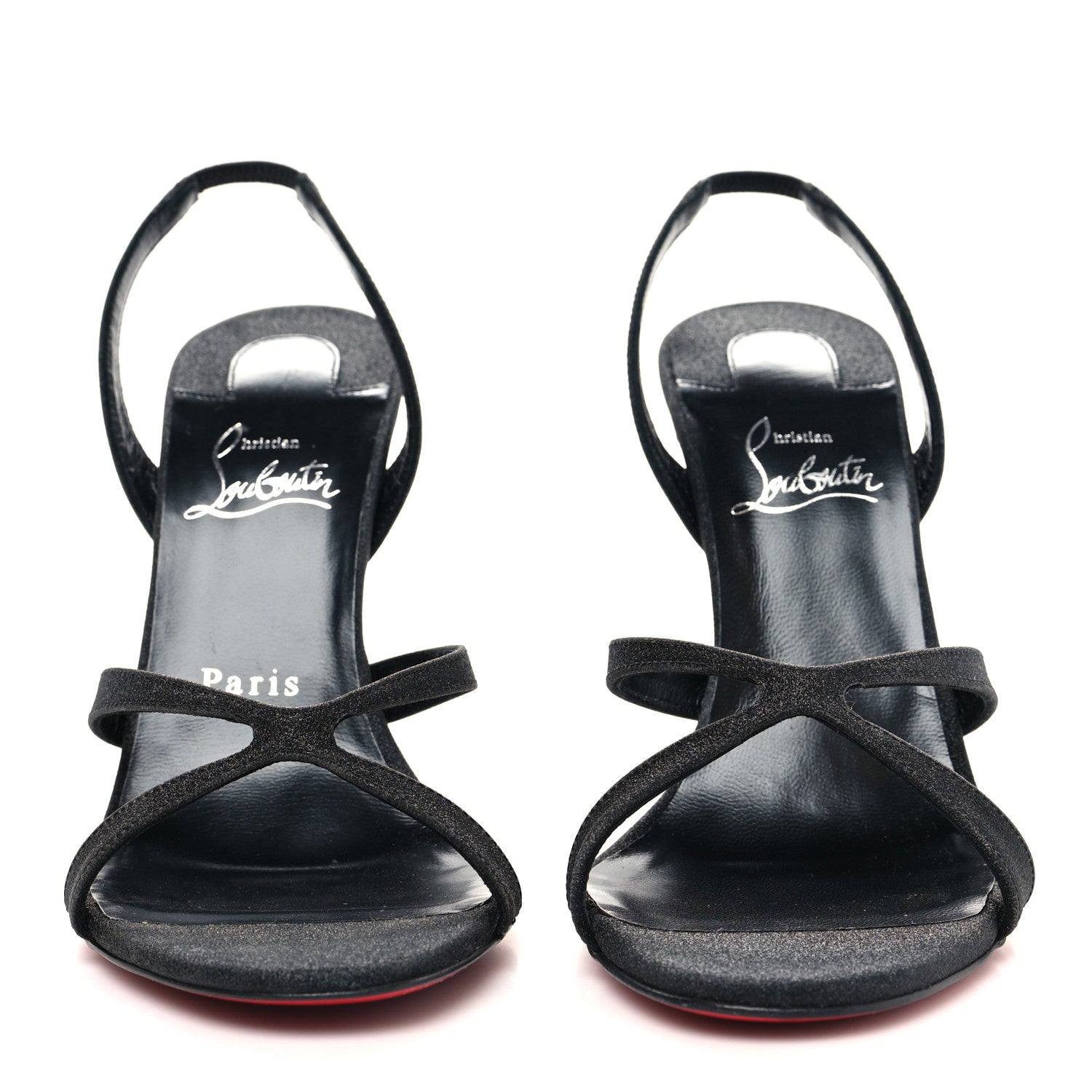 Christian Louboutin Glitter Calfskin Emilie 100 Slingback Sandals 39 Black 2 of 9