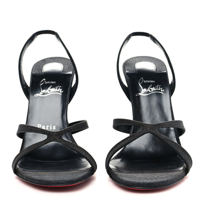 Christian Louboutin Glitter Calfskin Emilie 100 Slingback Sandals 39 Black 2 of 9