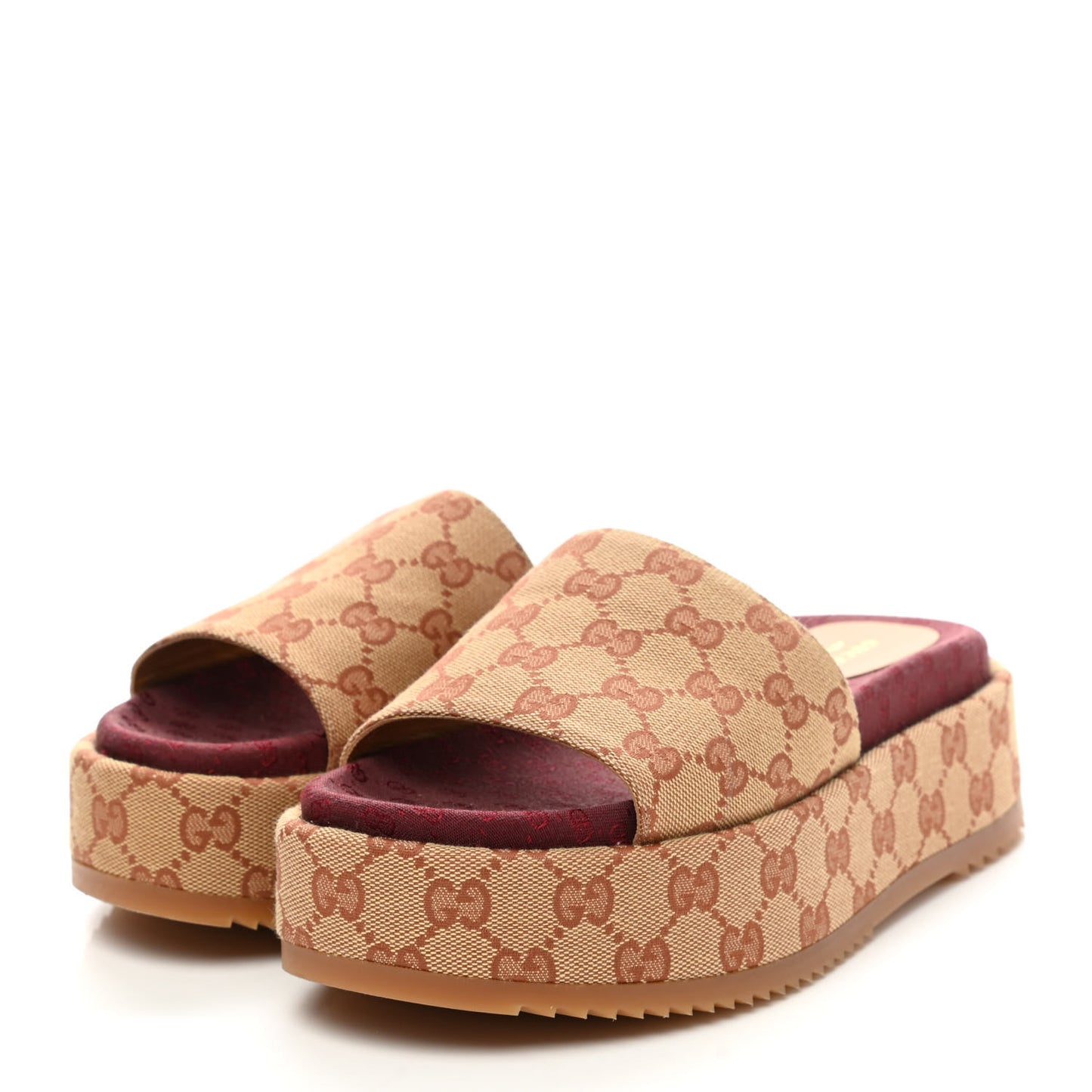 Canvas GG Monogram Angelina Platform Slide Sandals 38.5 Beige Ruggine
