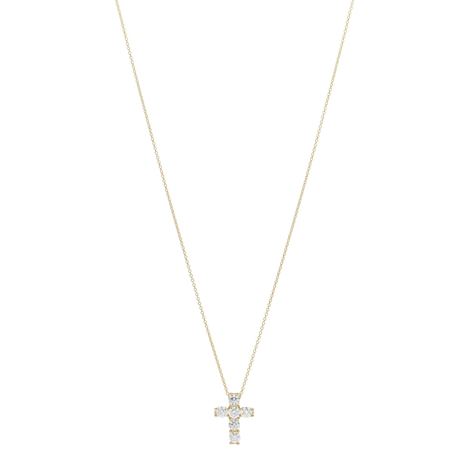 Roberto Coin ROBERTO COIN 18K Yellow Gold Diamond Tiny Treasures Square Cross Pendant Necklace 1 of 5