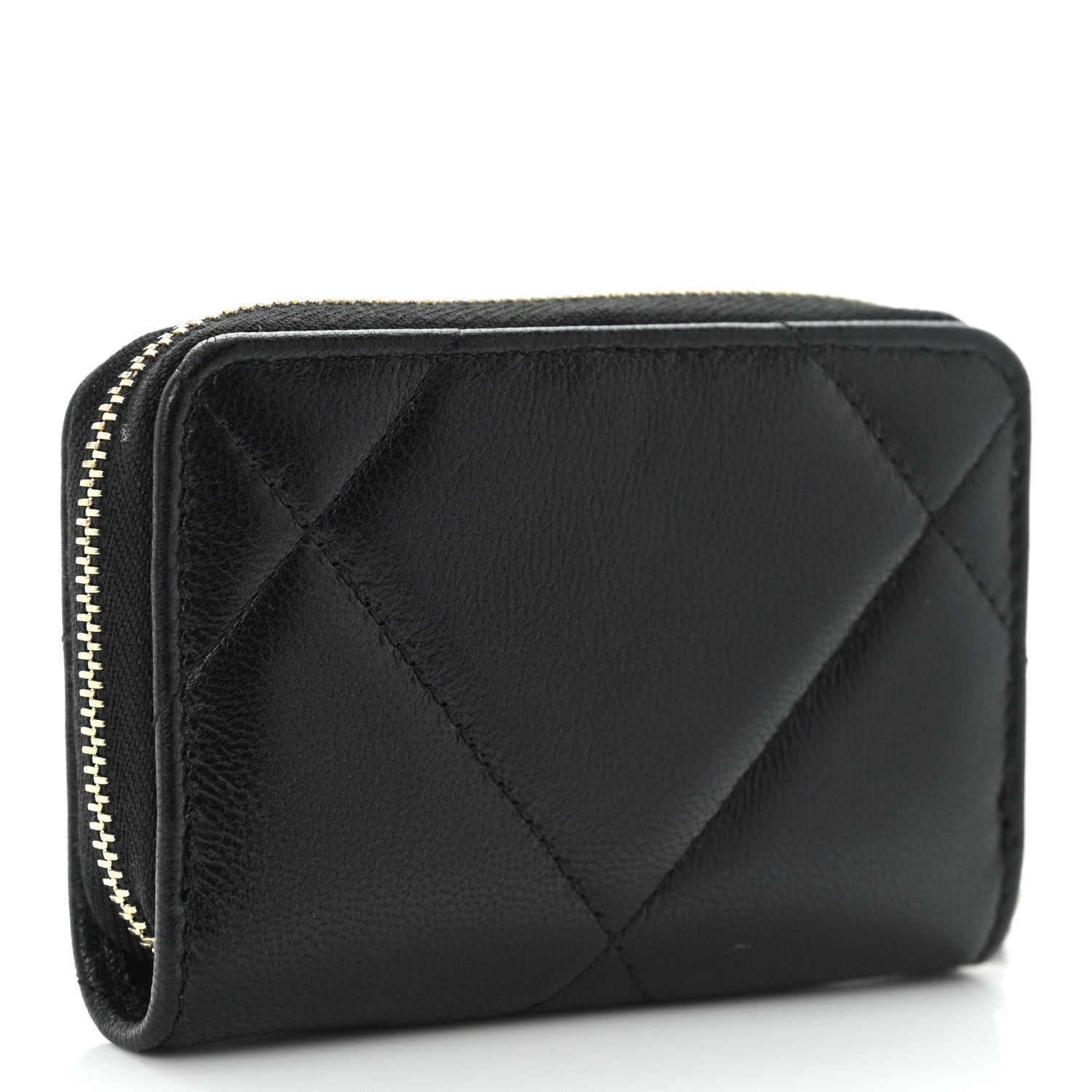 Chanel Goatskin Quilted Chanel 19 Zip Around Coin Purse Wallet Black 3 of 9