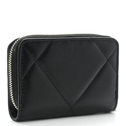 Chanel Goatskin Quilted Chanel 19 Zip Around Coin Purse Wallet Black 3 of 9