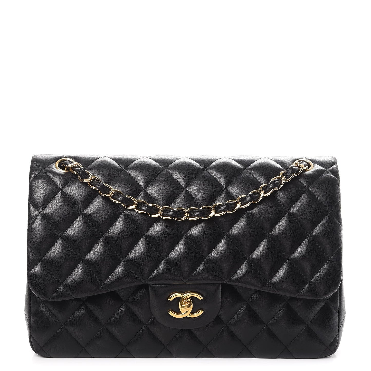 Lambskin Quilted Jumbo Double Flap Black