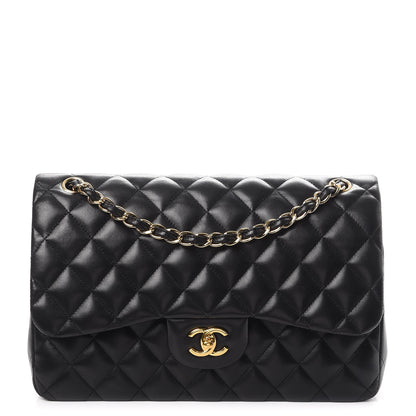 Chanel Lambskin Quilted Jumbo Double Flap Black 1 of 9