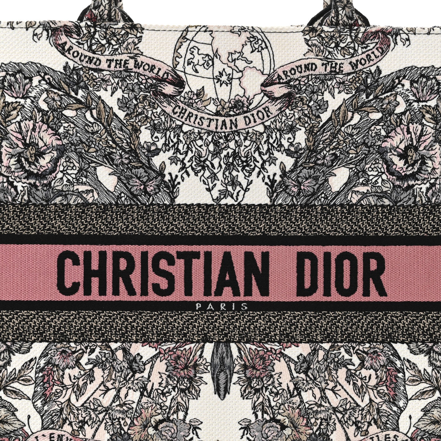 Christian Dior Canvas Embroidered Large Butterfly Around The World Book Tote White Pastel Pink 8 of 12