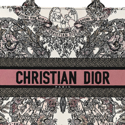 Christian Dior Canvas Embroidered Large Butterfly Around The World Book Tote White Pastel Pink 8 of 12