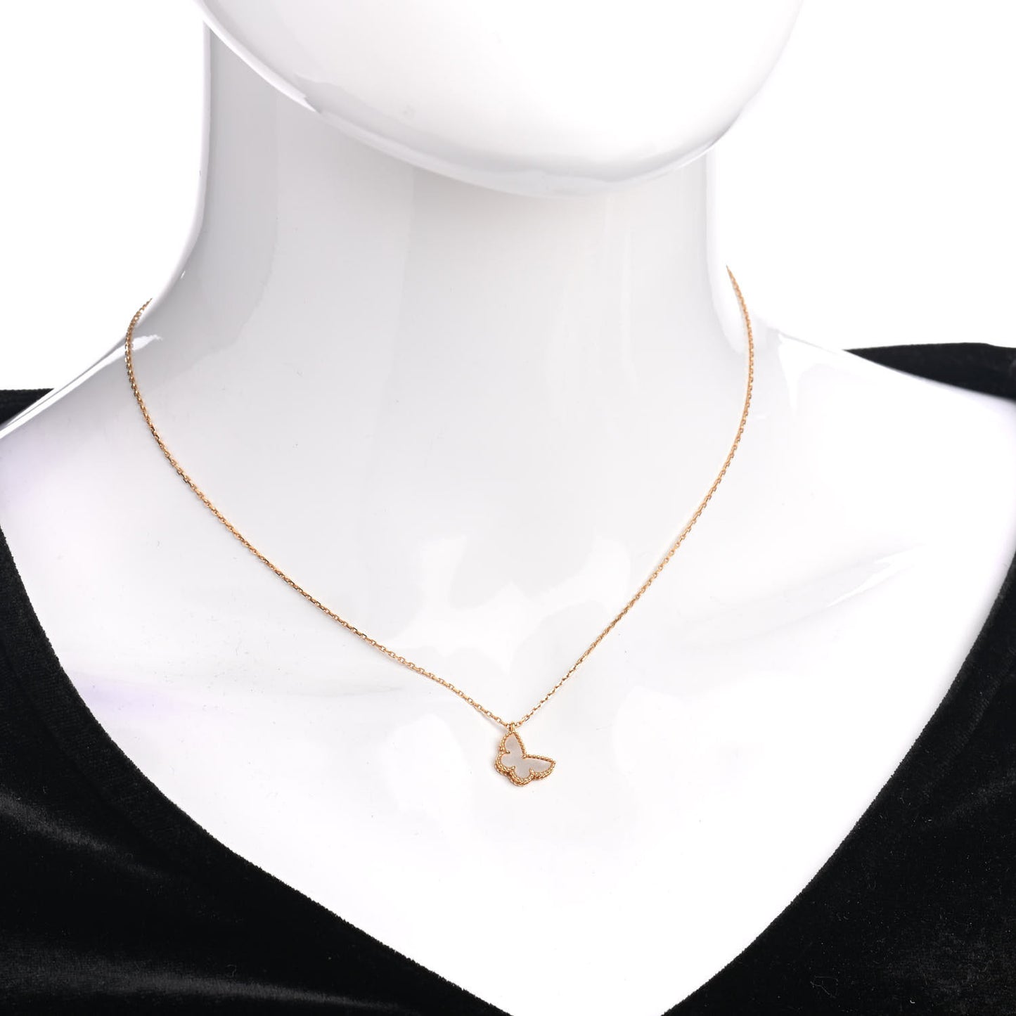 18K Yellow Gold Mother of Pearl Sweet Alhambra Butterfly Pendant Necklace