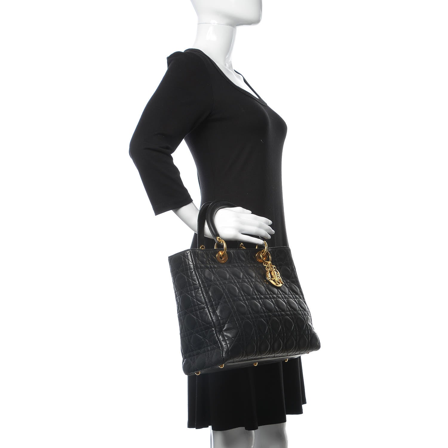 Christian Dior Lambskin Cannage Large Lady Dior Black 2 of 10