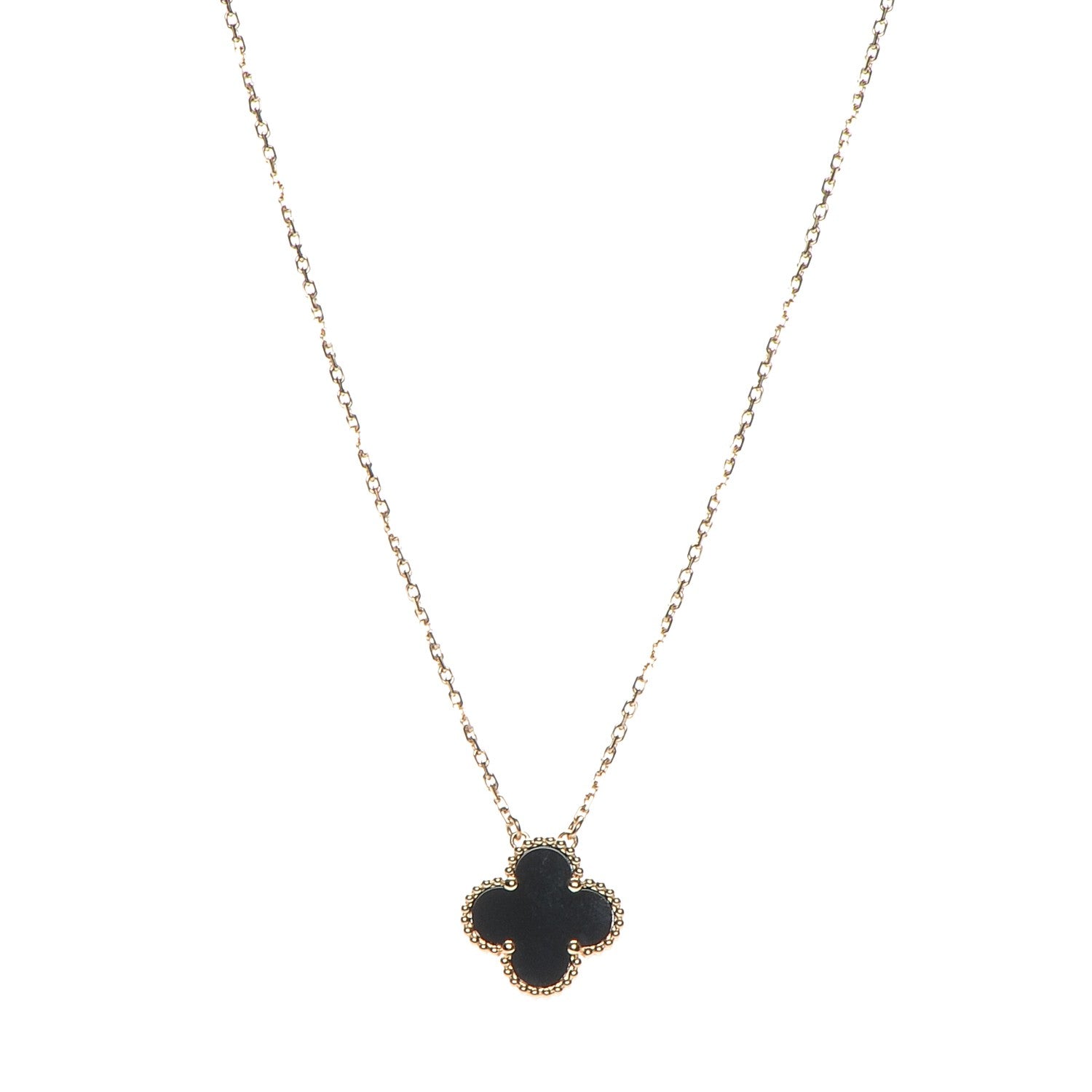 Van Cleef & Arpels 18K Yellow Gold Black Onyx Vintage Alhambra Pendant Necklace 1 of 8