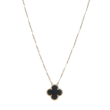 Van Cleef & Arpels 18K Yellow Gold Black Onyx Vintage Alhambra Pendant Necklace 1 of 8