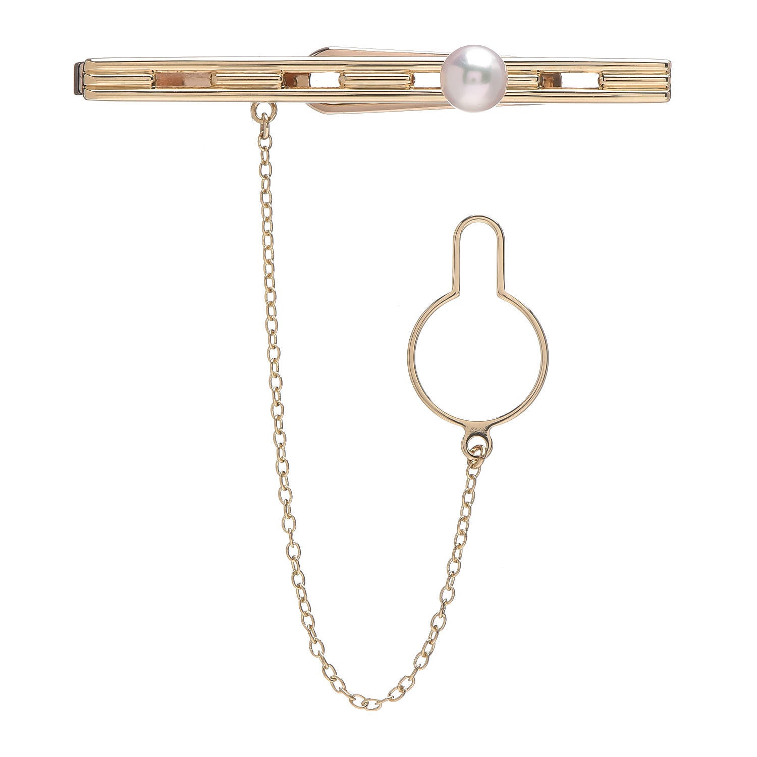Mikimoto 18K Yellow Gold Akoya Pearl 5.5mm Tie Clip 1 of 3