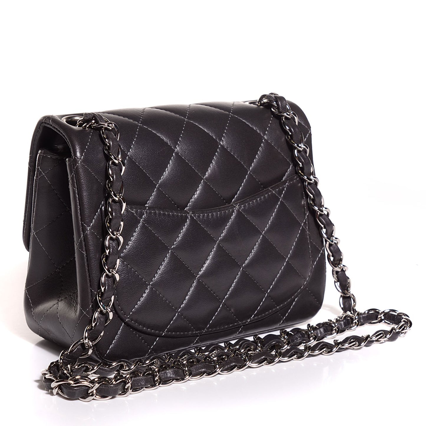 Lambskin Quilted Mini Square Flap Dark Grey