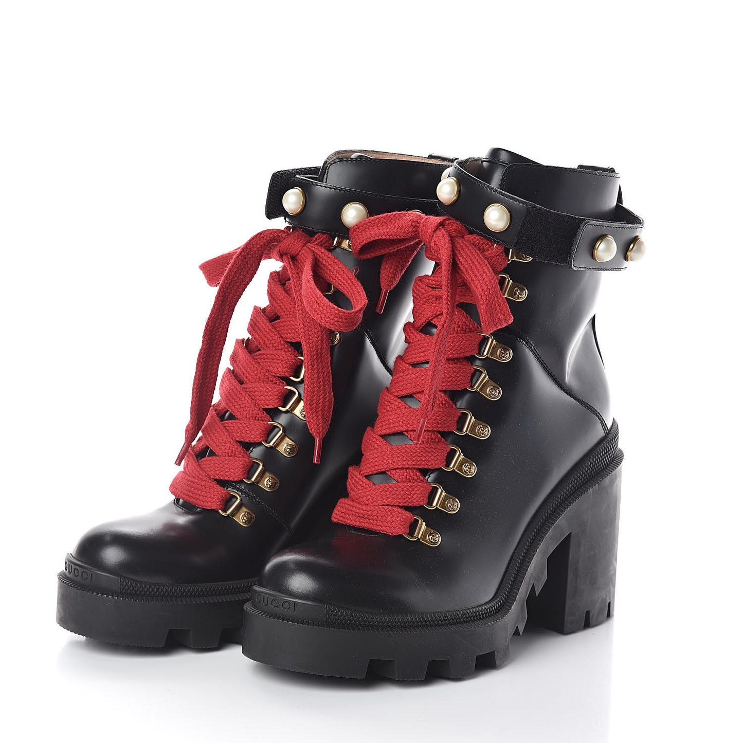 Magnum Calfskin Pearl Lace Up Combat Ankle Boots 38 Black