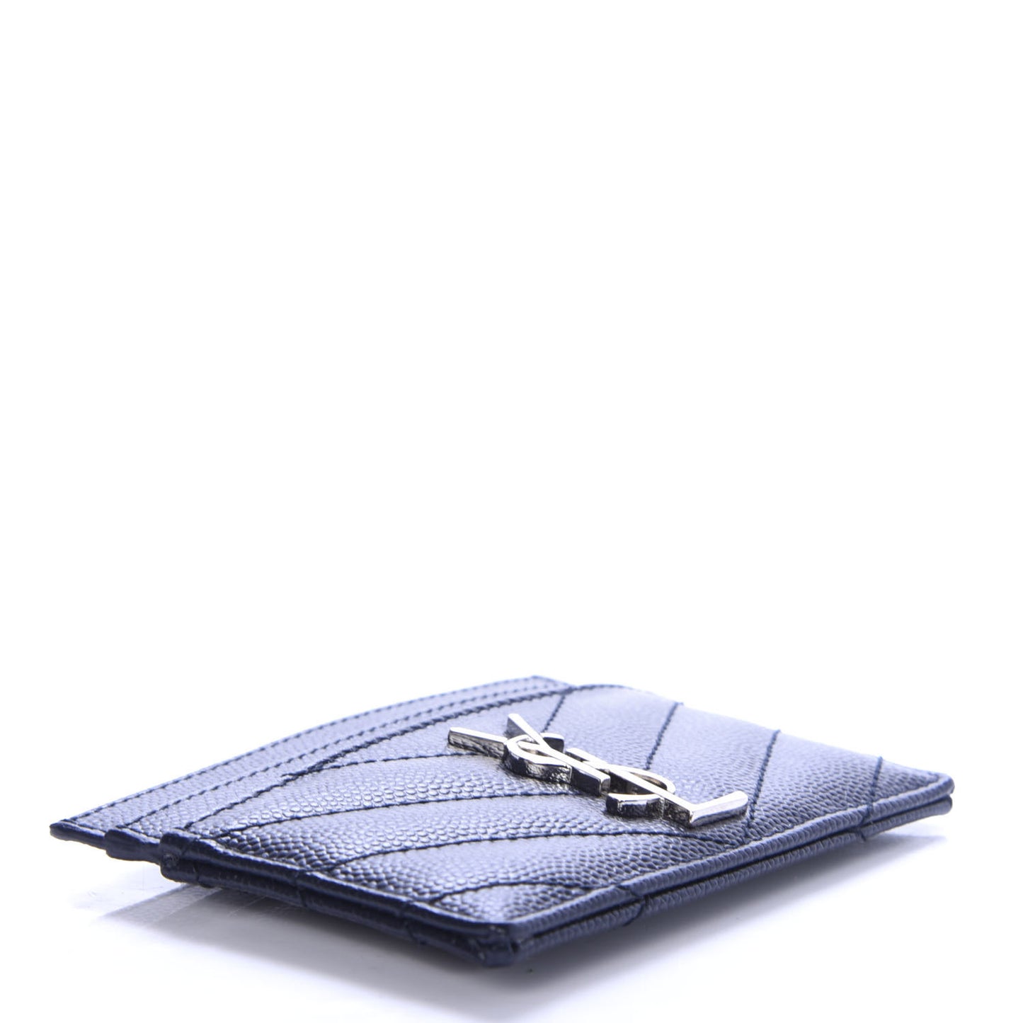 Grain De Poudre Matelasse Monogram Chevron Credit Card Case Deep Marine