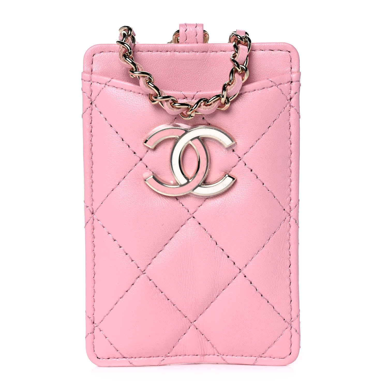 Chanel Lambskin Quilted Chanel Card Holder On Chain Pink 1 of 9