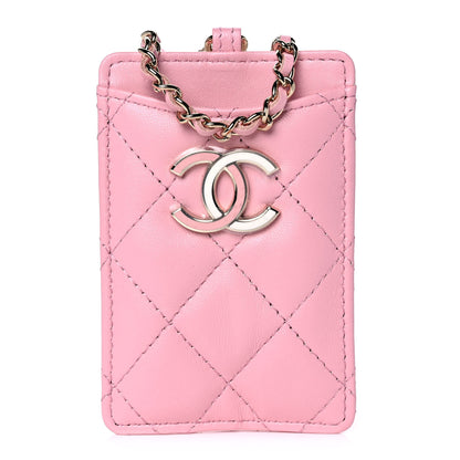 Chanel Lambskin Quilted Chanel Card Holder On Chain Pink 1 of 9