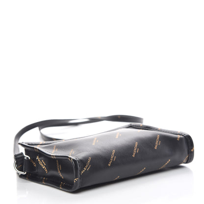 Balenciaga Calfskin Allover Logo Bazar Pochette Crossbody Black Gold 4 of 11