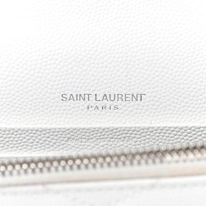 Saint Laurent Grain De Poudre Matelasse Chevron Monogram Envelope Chain Wallet White 8 of 9
