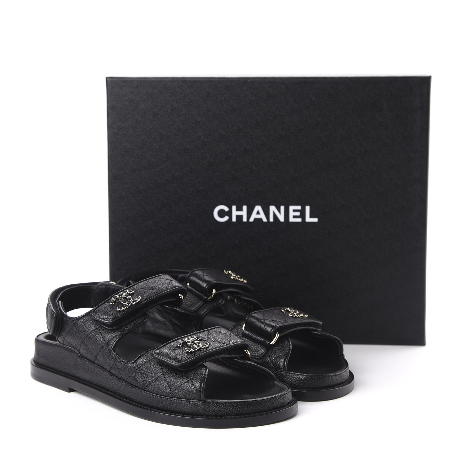 Chanel Grained Calfskin Velcro Dad Sandals 37 Black 9 of 10
