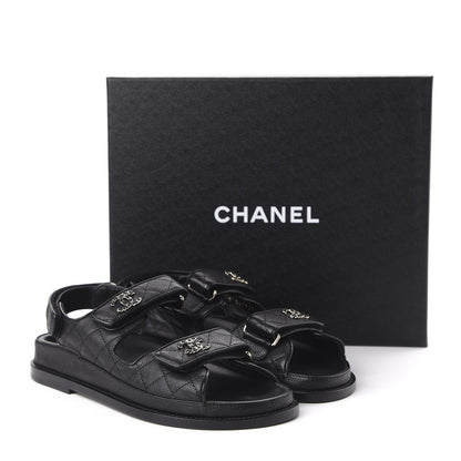 Chanel Grained Calfskin Velcro Dad Sandals 37 Black 9 of 10