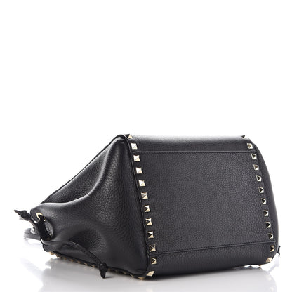 Valentino Garavani Pebbled Calfskin Rockstud Double Handle Cinch Tote Black 4 of 7