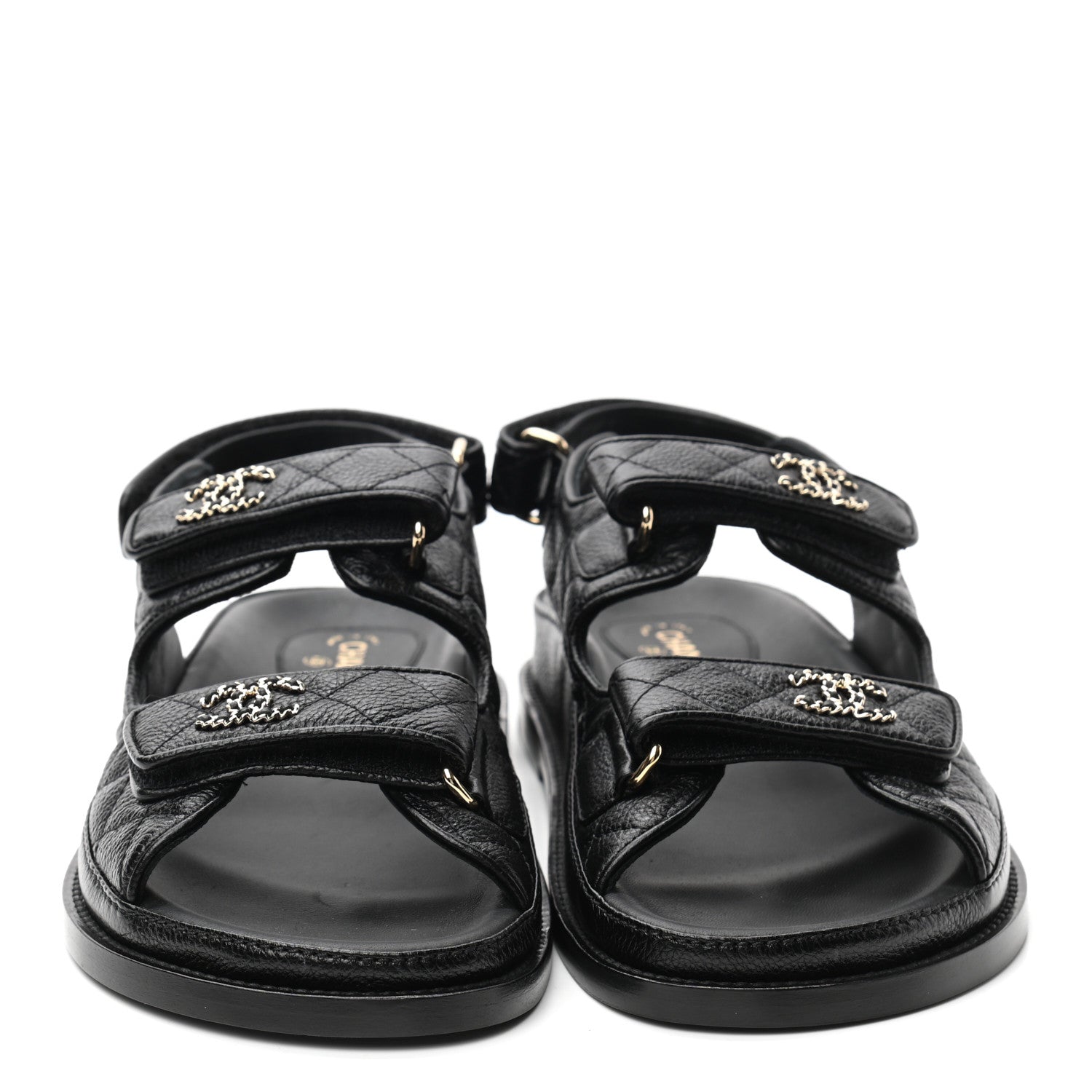 Chanel Grained Calfskin Velcro Dad Sandals 37.5 Black 2 of 8