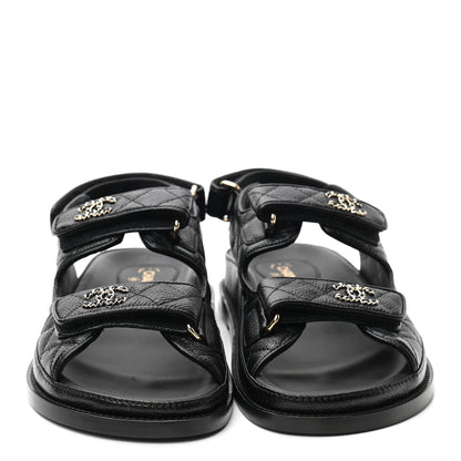 Chanel Grained Calfskin Velcro Dad Sandals 37.5 Black 2 of 8