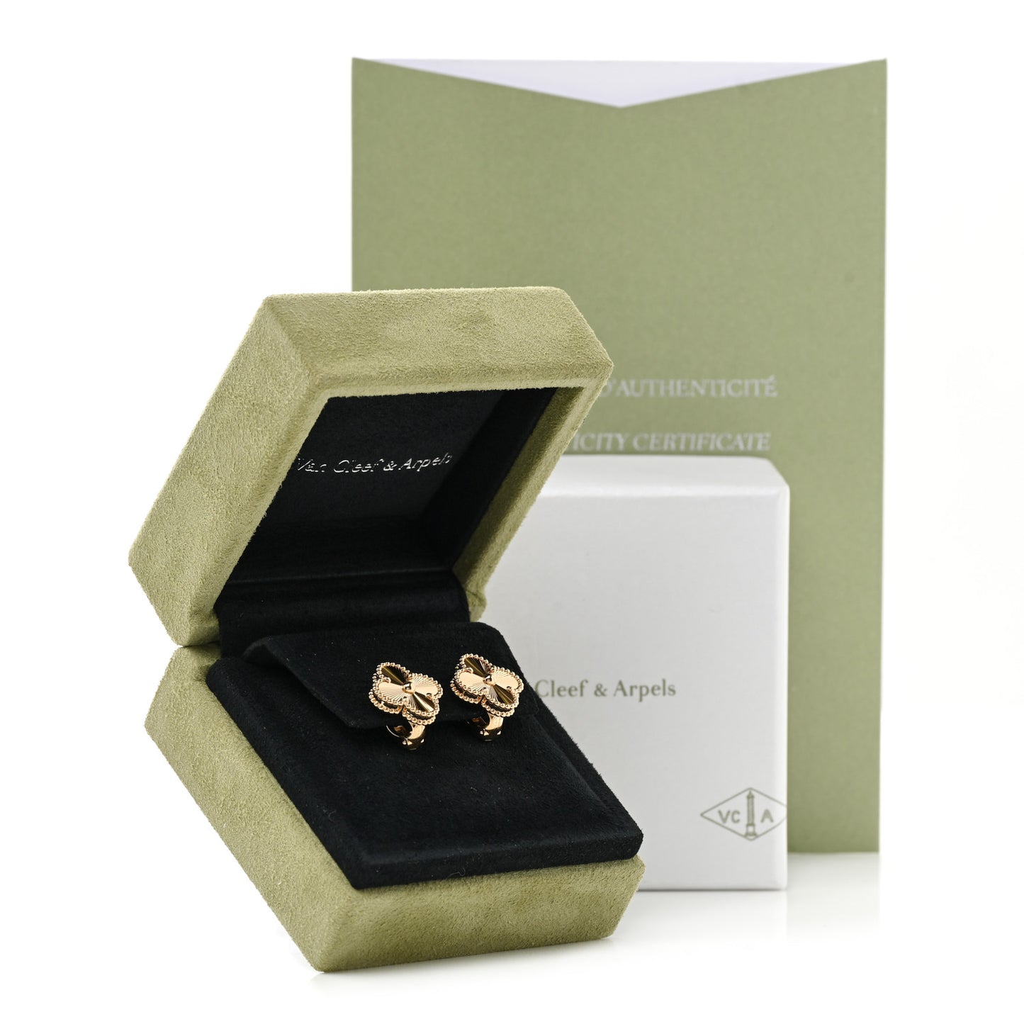 18K Yellow Gold Guilloche Vintage Alhambra Earrings