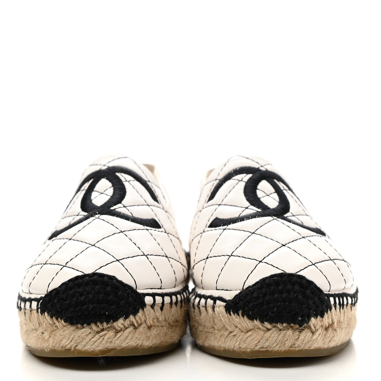 Lambskin Stitched CC Espadrilles 37 White Black