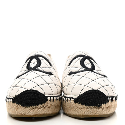 Chanel Lambskin Stitched CC Espadrilles 37 White Black 2 of 14